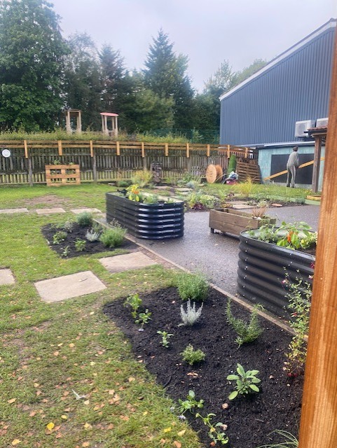 pre school garden after raised beds veg beds view