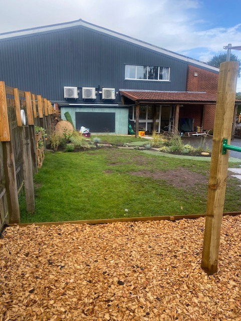 pre school garden after view towards building